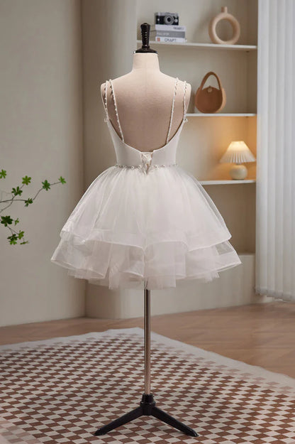 Vestidos de fiesta cortos de tul con tirantes finos y corte A