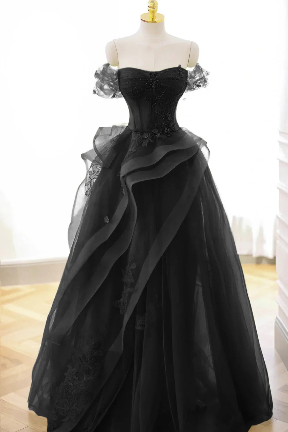 Vestido de fiesta formal con corsé de encaje de tul de línea A, vestido largo de graduación