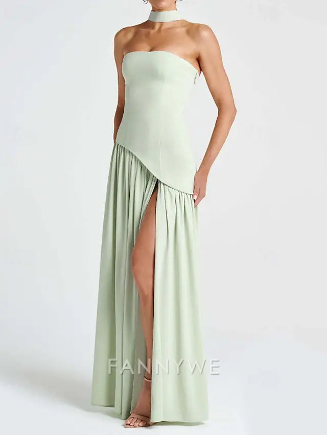 FannyWe Simple Women's Long Dress Maxi Dress White Dress Graduation Dress Party Dress Fashion Party Evening Party Going out Regular Fit Plain Sleeveless Strapless White Yellow Wine Navy Blue Summer