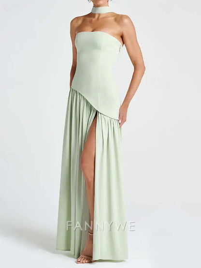 FannyWe Vestido Largo Sencillo para Mujer Vestido Maxi Vestido Blanco Vestido de Graduación Vestido de Fiesta Moda Fiesta Fiesta de Noche Salir Corte Regular Liso Sin Mangas Sin Tirantes Blanco Amarillo Vino Azul Marino Verano 