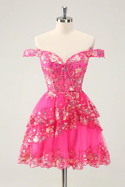 A Line Cute Sparkly Tiered Corset Lace Short Homecoming Dress