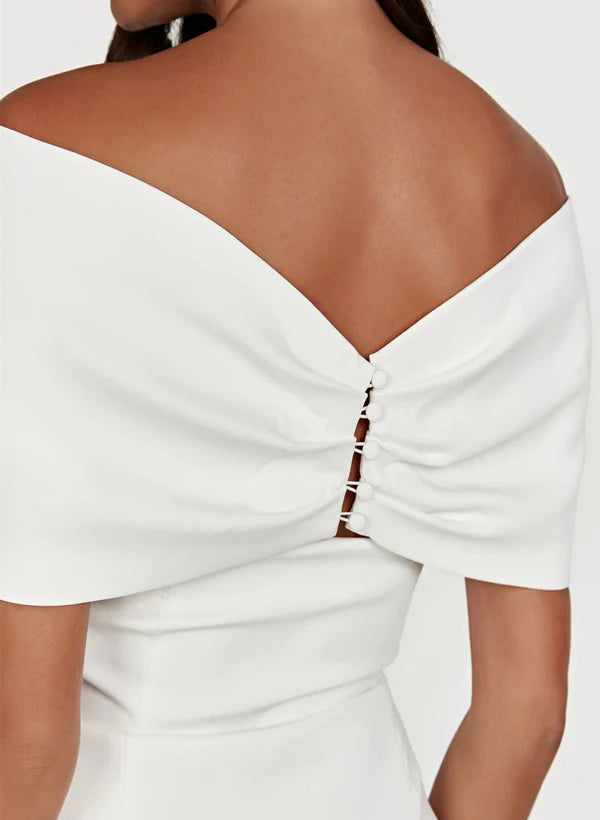 Sheath Off The Shoulder Sleeveless Satin Short Wedding Dress