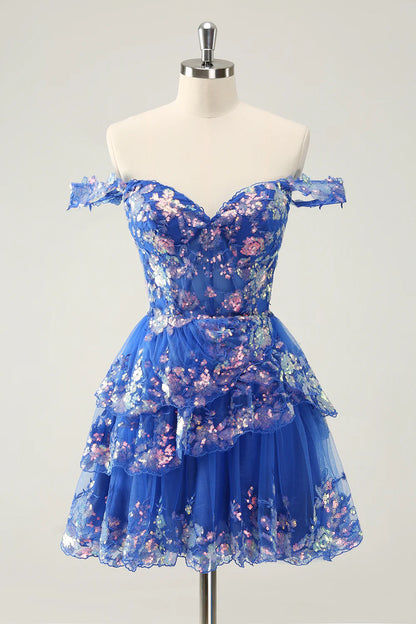 A Line Cute Sparkly Tiered Corset Lace Short Homecoming Dress