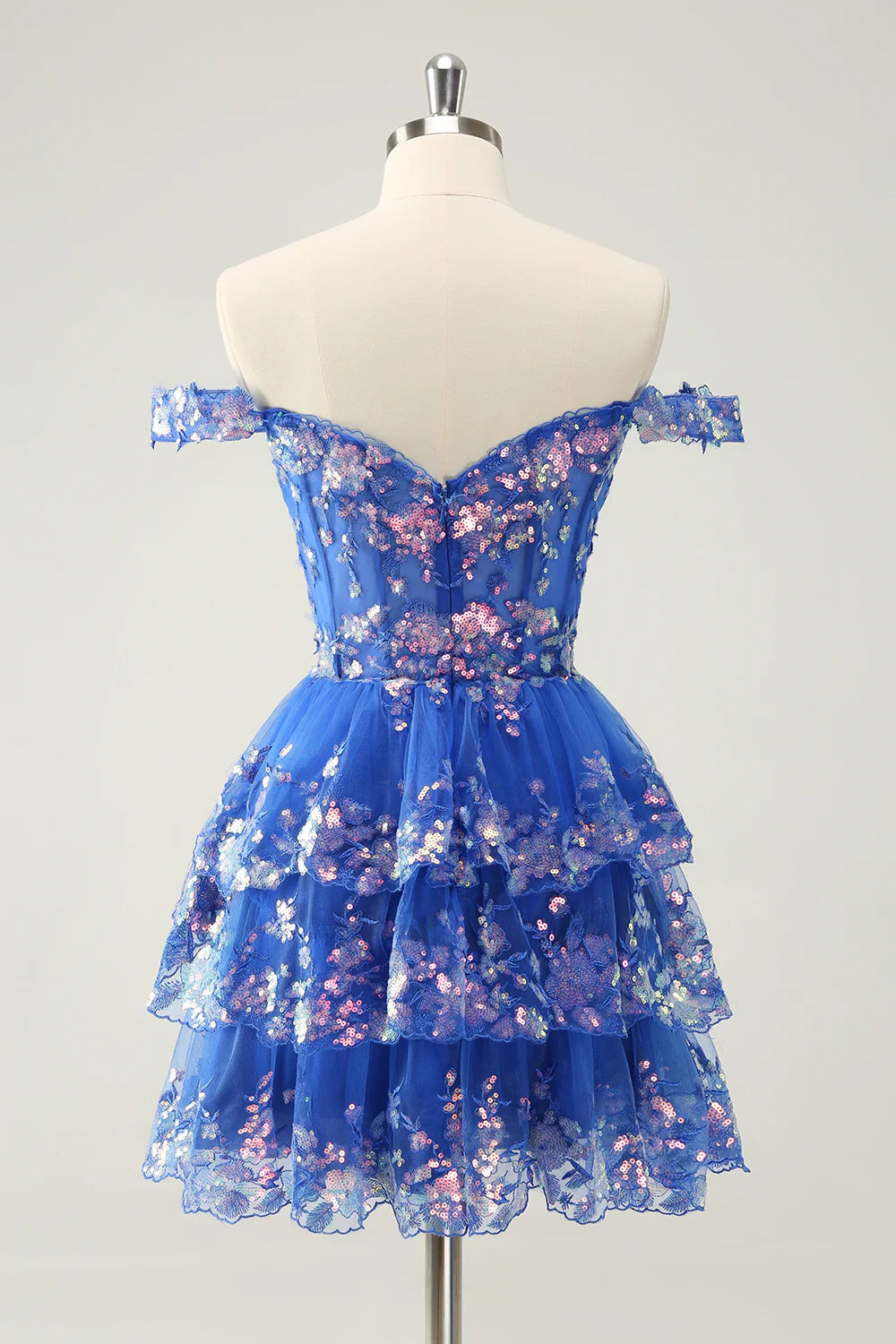 A Line Cute Sparkly Tiered Corset Lace Short Homecoming Dress