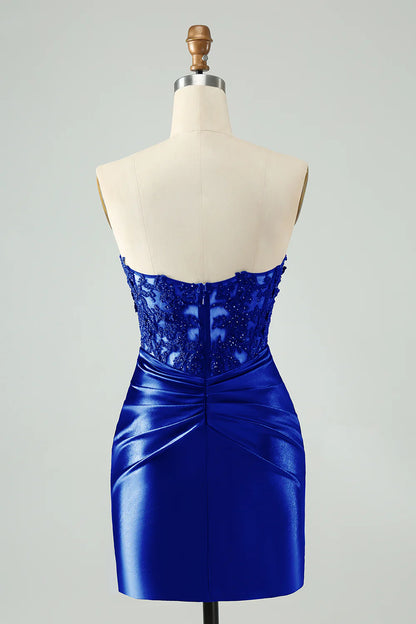 Sparkly Bodycon Strapless Hollow Out Homecoming Dress with Lace