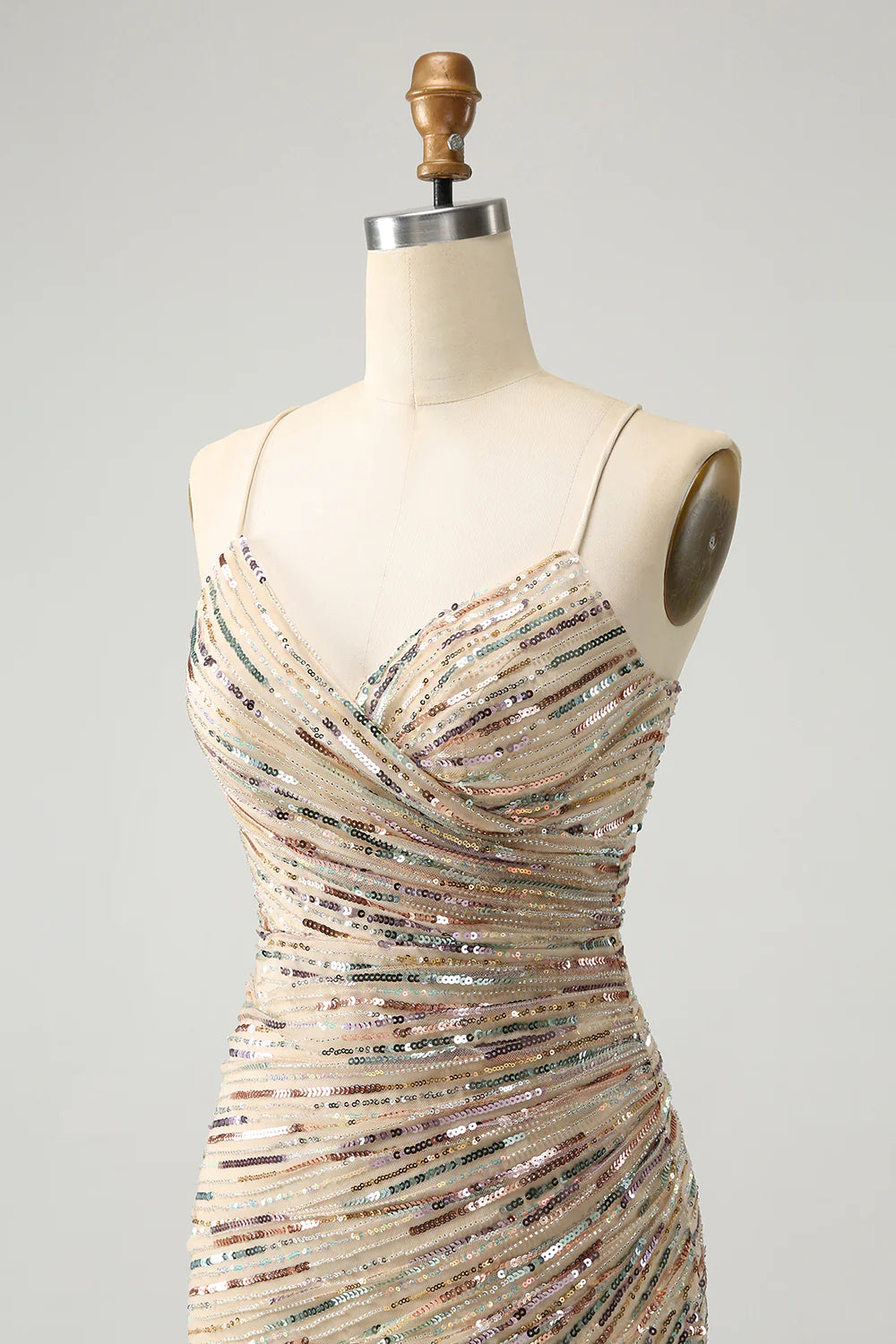 Glitter Spaghetti Straps Tight Short Homecoming Dress with Sequins