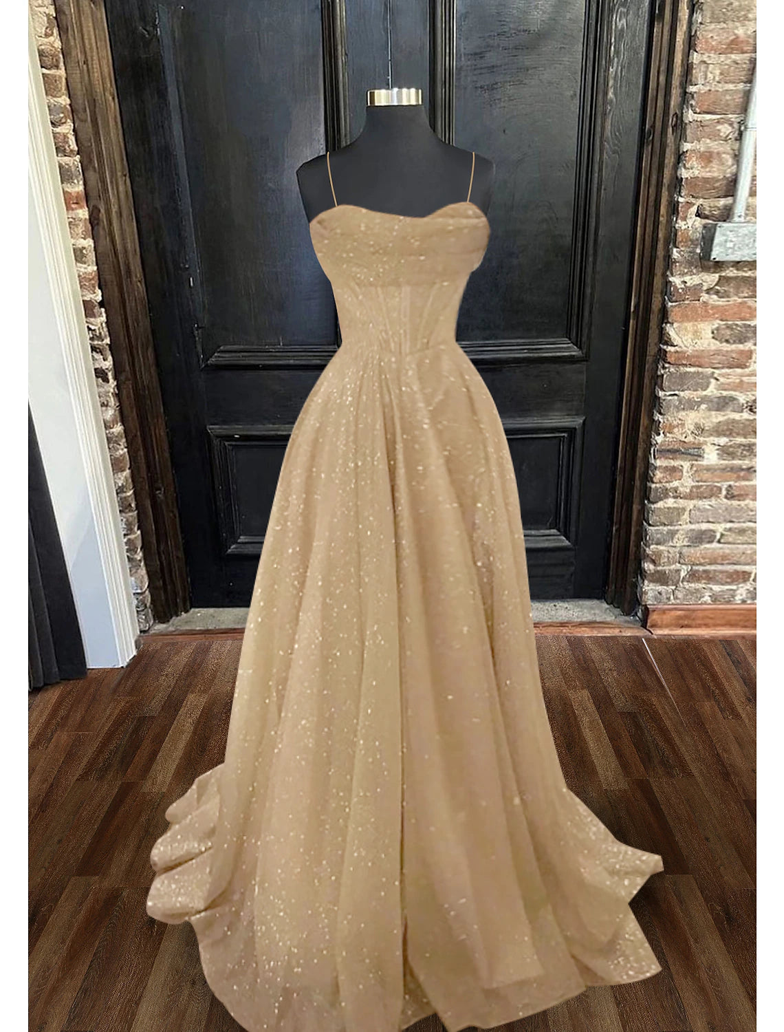 Vestidos de fiesta de corte A con corsé, para invitados de boda, fiesta de bodas, con cola larga y sin mangas, tirantes finos, para recepción de boda de otoño, tul con pliegues brillantes.