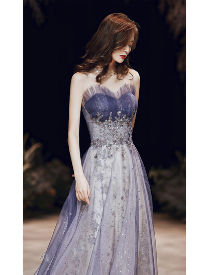 A-Linie Glitzer Elegant Hochzeitsgast Abschlussball Formelles Abendkleid Trägerlos Ärmellos Bodenlang Satin