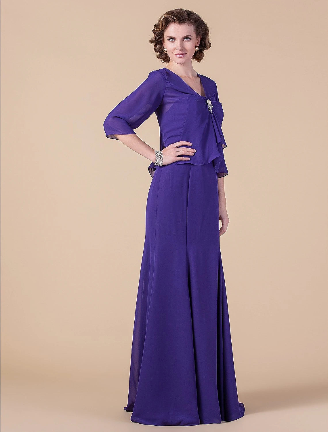 Mermaid / Trumpet Strapless Floor Length Chiffon Mother of the Bride Dress with Crystals / Draping