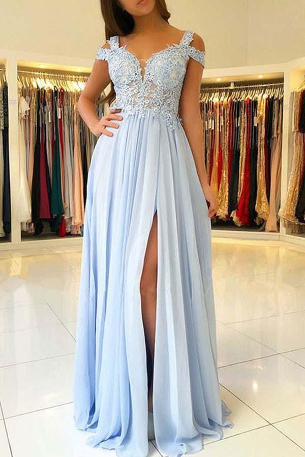 A-Line Shoulder Appliques Prom Dress