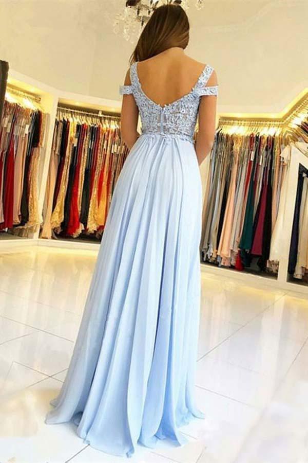 A-Line Shoulder Appliques Prom Dress