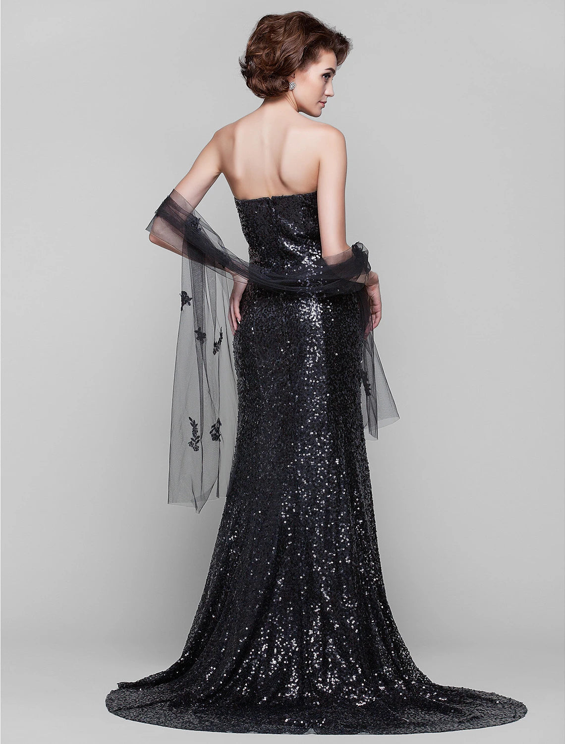 Sheath / Column Mother of the Bride Dress Wrap Included Sweetheart Neckline Strapless Sweep / Brush Train Sequined Sleeveless with Sequin