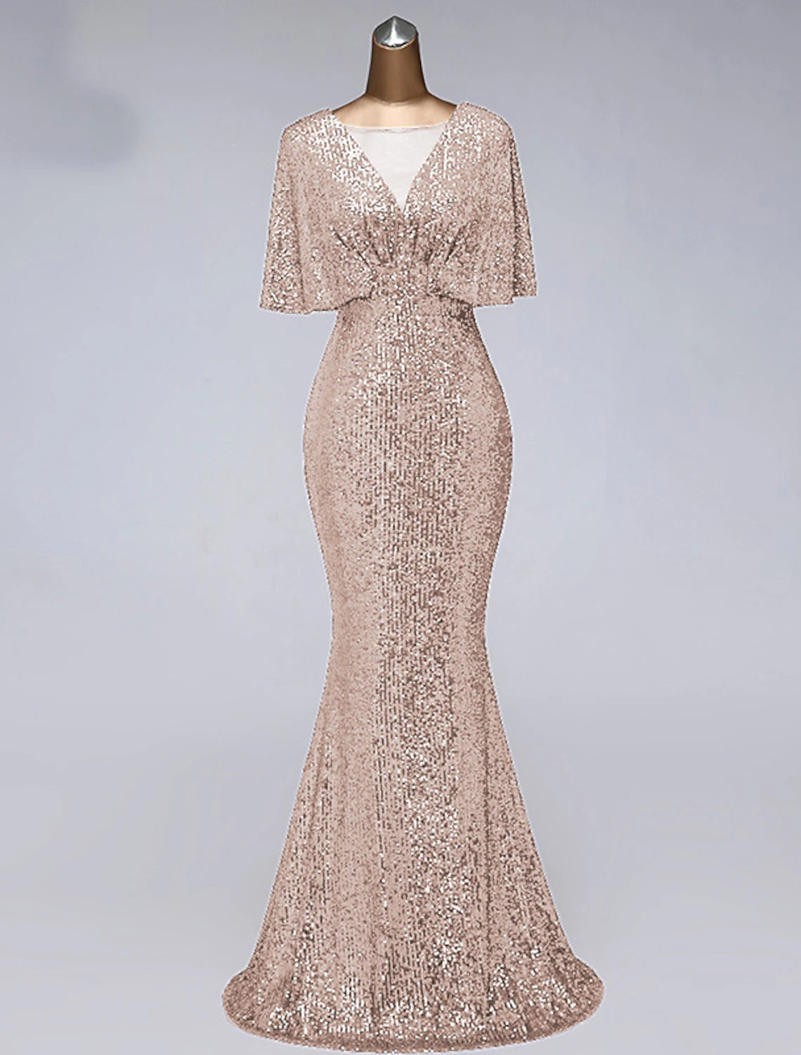 Vestidos de fiesta de sirena/trompeta, vestido brillante, para invitadas de boda, para graduación, largo hasta el suelo, media manga, cuello ilusión, con lentejuelas y volantes de lentejuelas