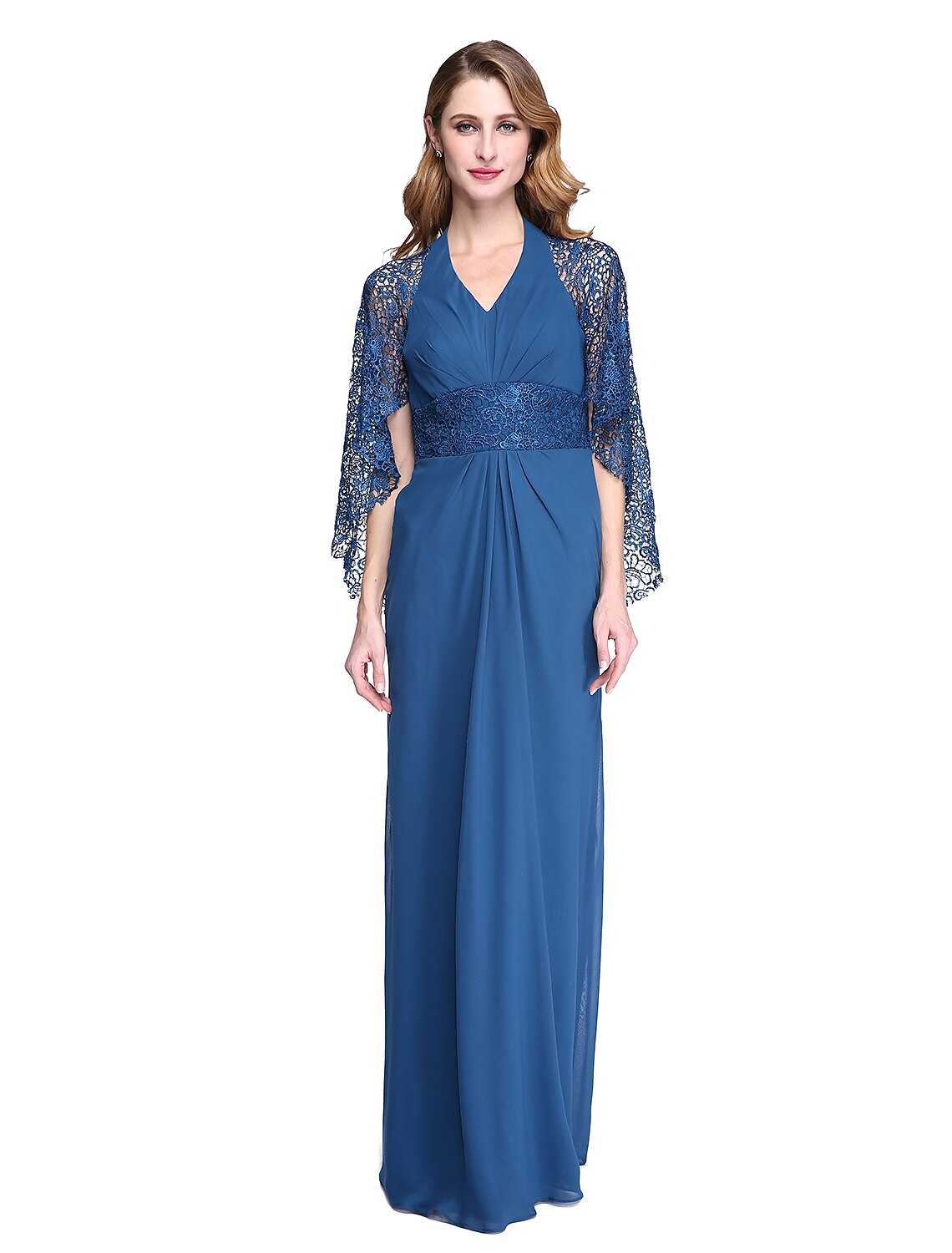 Sheath / Column Halter Neck Floor Length Chiffon / Lace Mother of the Bride Dress with Pleats