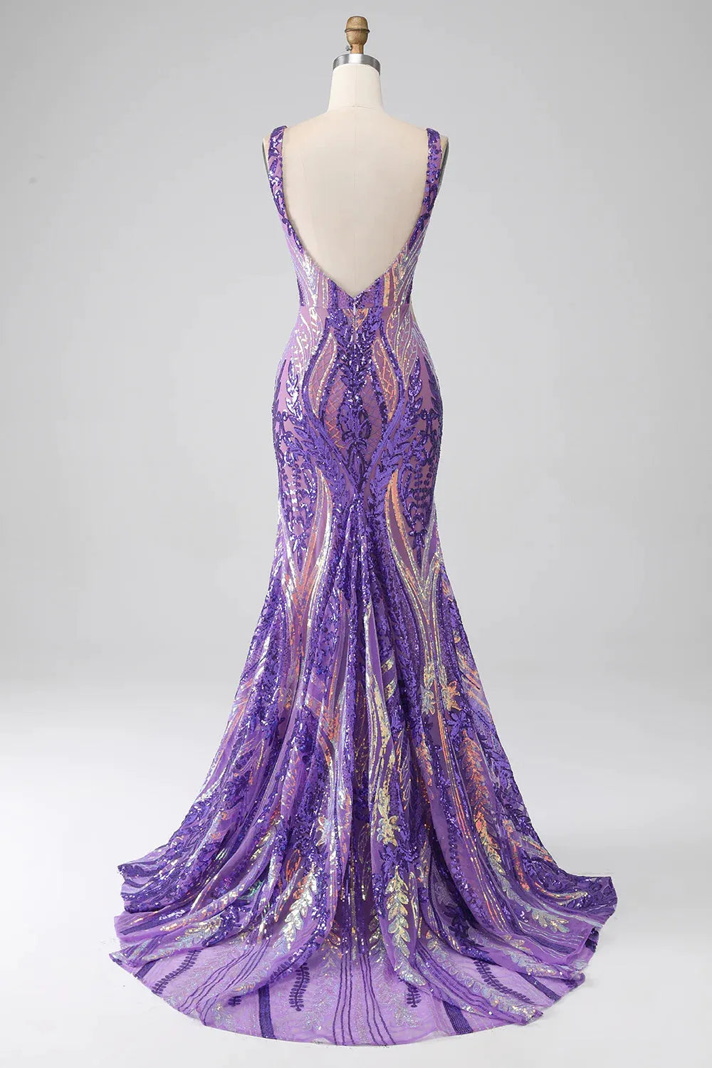 Vestido de fiesta largo con lentejuelas y escote en V de sirena