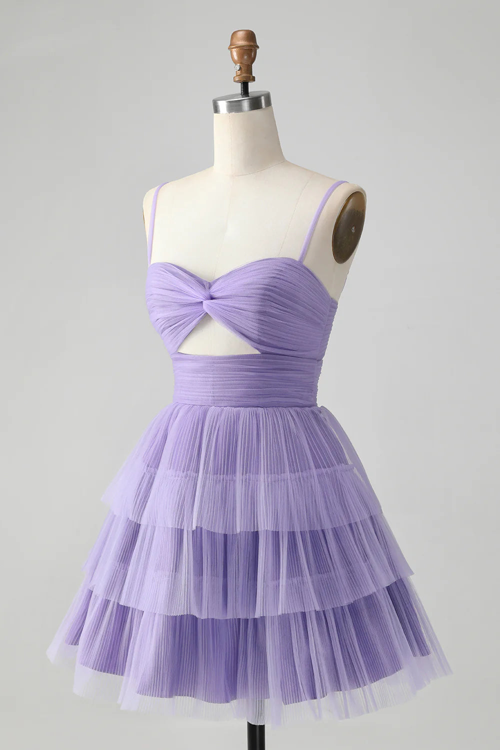 A Line Cute Purple Spaghetti Straps Tulle Tiered Short Homecoming Dress