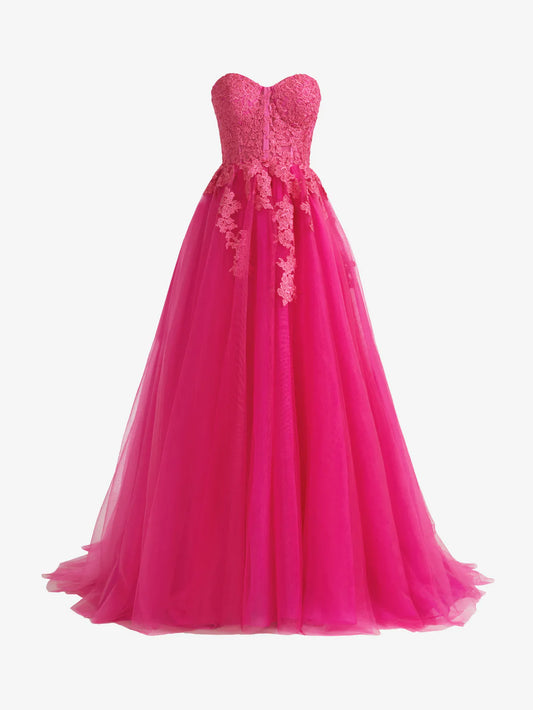A-Linie Tüll Spitze trägerlos Langes Ballkleid