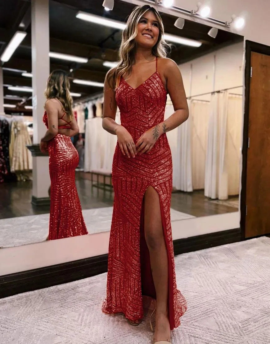 Sparkly Sequin Long Glitter Split Prom Dress