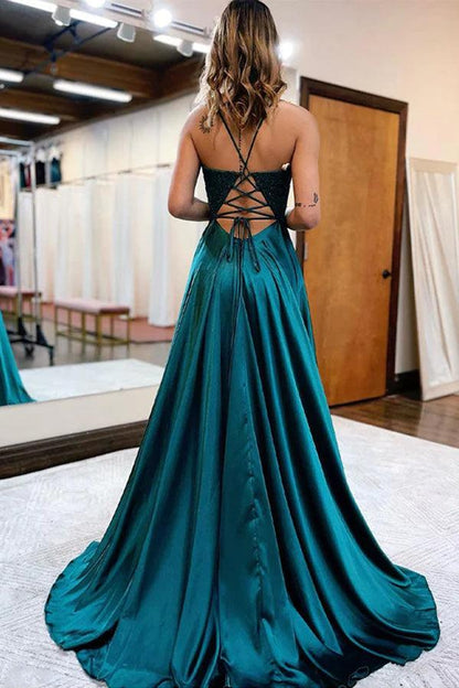 A-Line Long Satin Prom Dress with Split