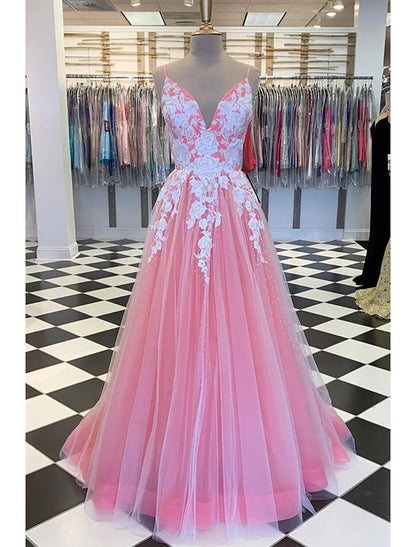 Vestidos de fiesta de corte A, estilo princesa, formales, para bodas, largos, sin mangas, cuello en V, de tul con pliegues y apliques