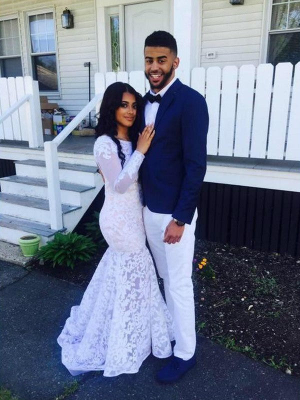 Vestidos de novia de corte trompeta/sirena, mangas largas con apliques de encaje y largo hasta el suelo