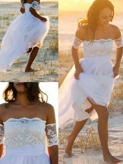 A-Linie/Princess-Linie Chiffon Ärmellos Schulterfrei Spitze Bodenlang Brautkleider
