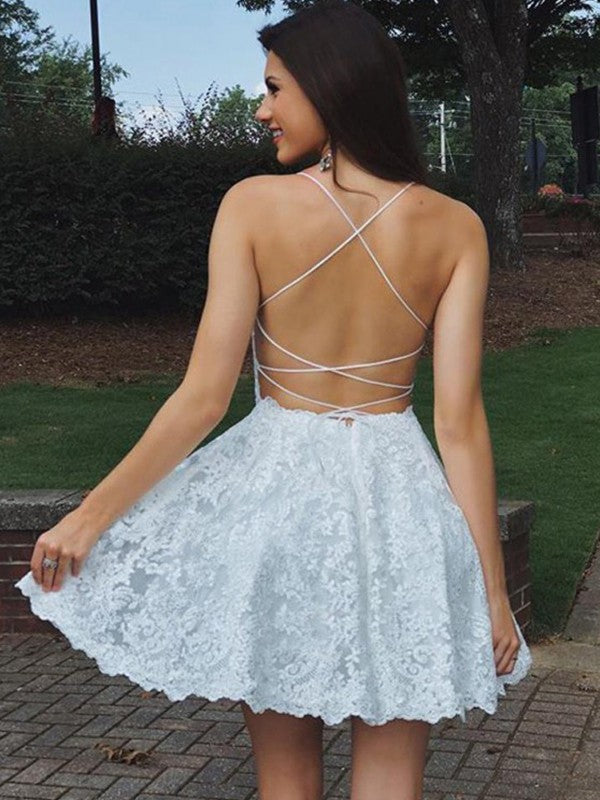 A-Linie/Princess-Linie Spitze Applikationen Spaghettiträger Ärmellos Kurz/Mini Homecoming Kleid