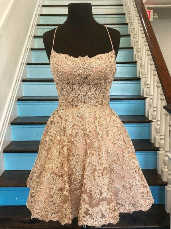A-Linie/Princess-Linie Spitze Applikationen Spaghettiträger Ärmellos Kurz/Mini Homecoming Kleid