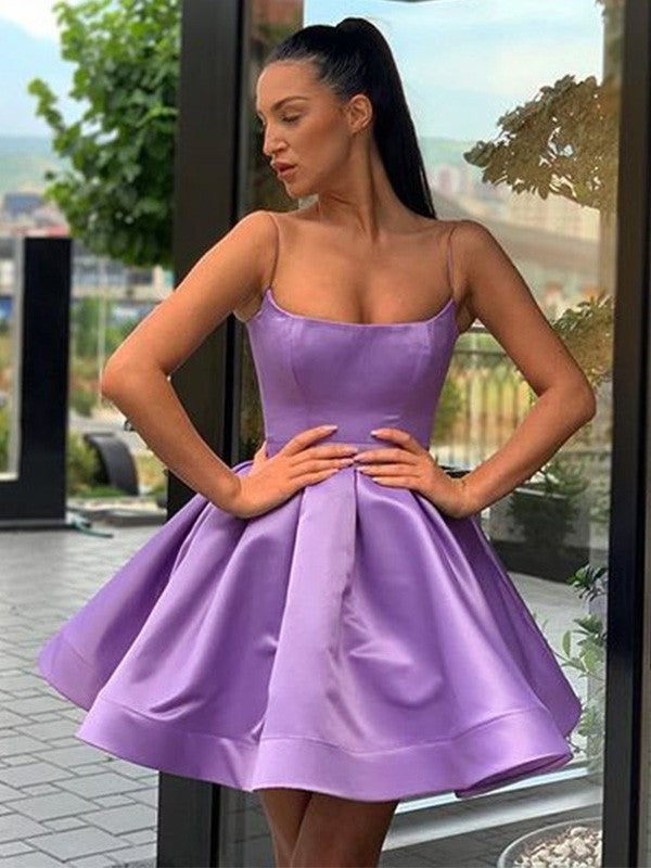 Vestidos de fiesta cortos/mini sin mangas, de satén, con volantes y corte princesa