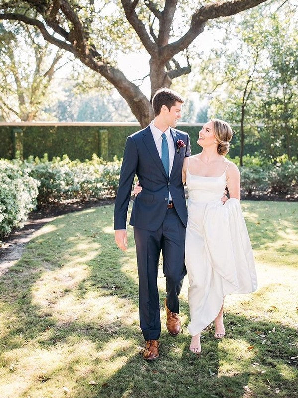 Sheath/Column Woven Satin Ruched Square Sleeveless Court Train Wedding Dresses