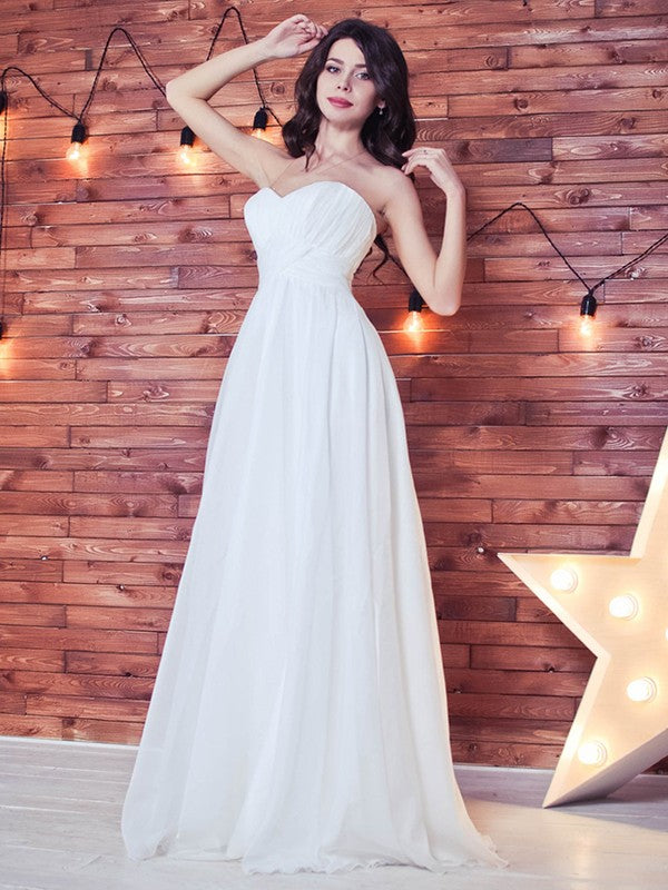 A-Linie/Princess-Linie Chiffon Rüschen Herzausschnitt Ärmellos Bodenlang Brautkleider