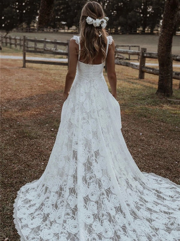 A-Linie/Princess-Linie Spitze Träger Ärmellos Sweep/Pinsel zug Brautkleider