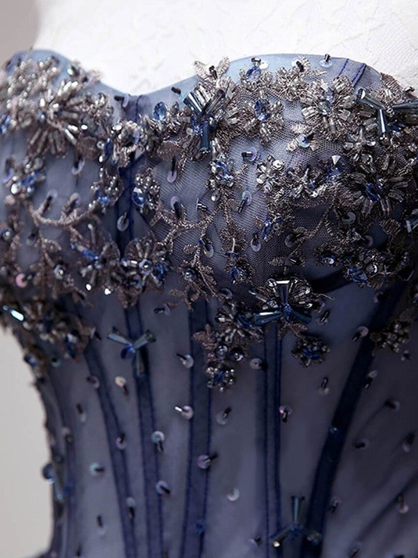 A-Line/Princess Tulle Beading Spaghetti Straps Sleeveless Short/Mini Dresses