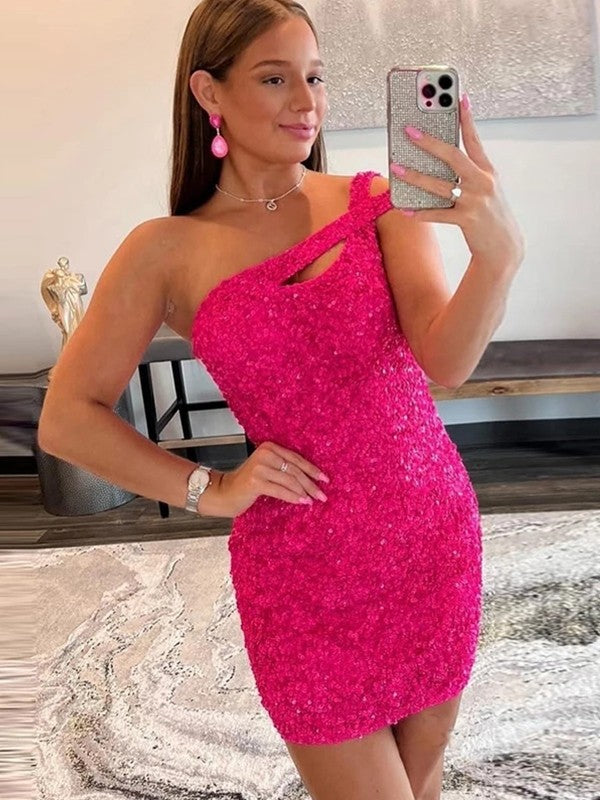 Vestidos cortos/mini sin mangas con un solo hombro y corte tubo/columna