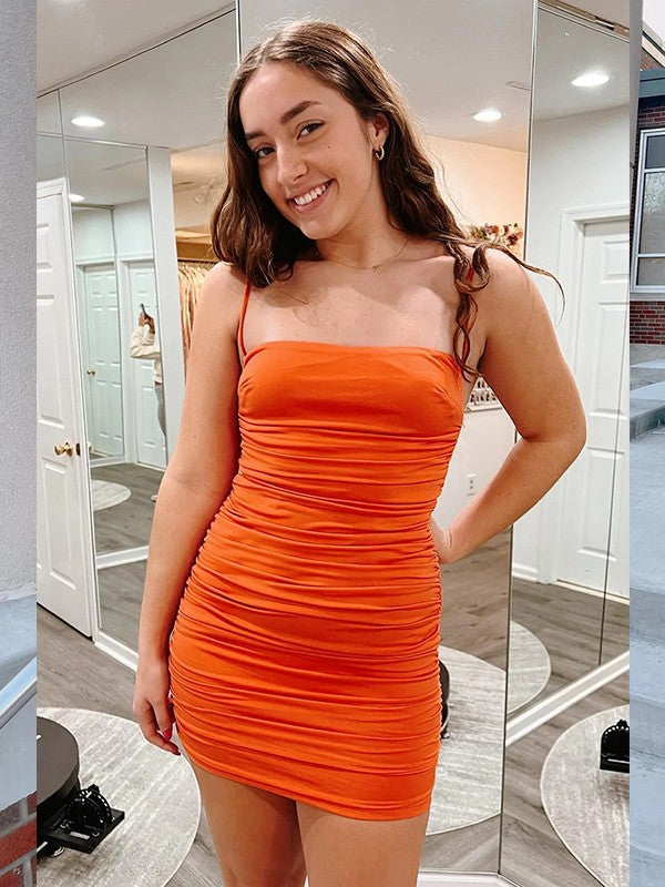 Vestidos cortos/mini sin mangas con tirantes finos fruncidos de jersey y corte tubo/columna