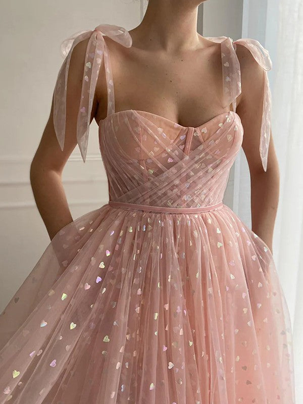 A-Linie/Princess-Linie Rüschen Spaghettiträger Ärmellos Knöchellang Kleider