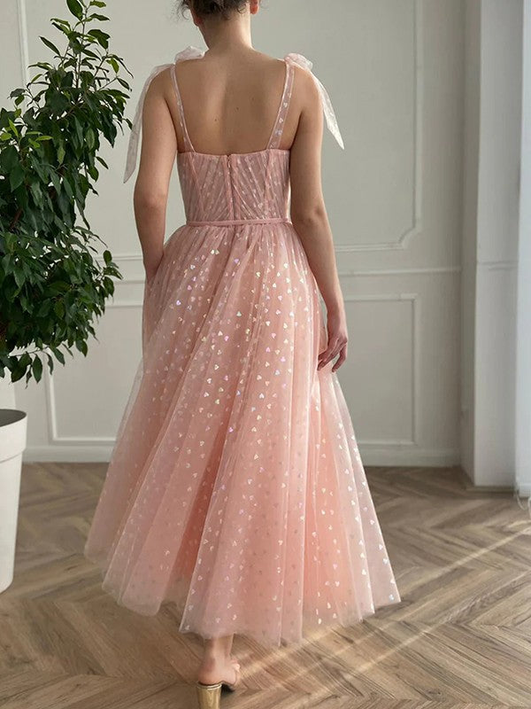 Vestidos de corte A/princesa con volantes, tirantes finos, sin mangas y hasta los tobillos