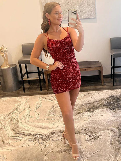 Sheath/Column Spaghetti Straps Sleeveless Short/Mini Dresses