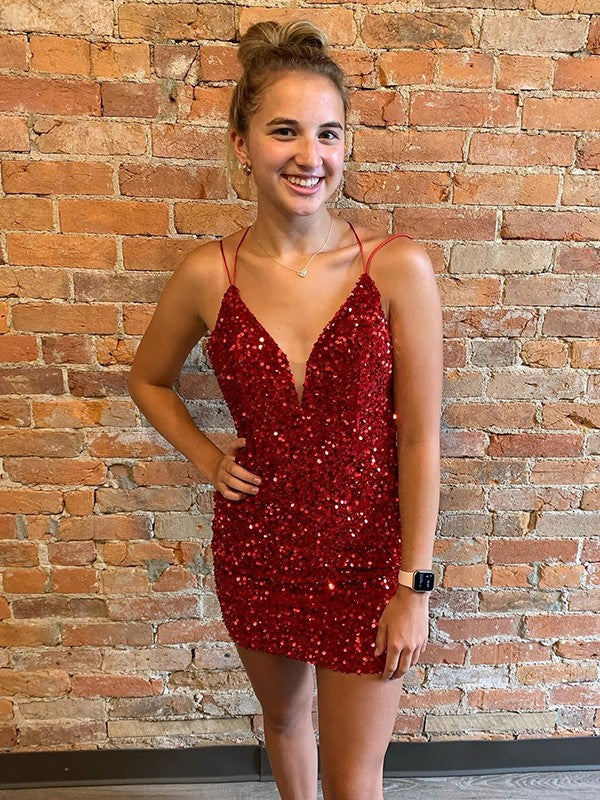 Vestidos cortos/mini sin mangas con escote en V y corte tubo/columna