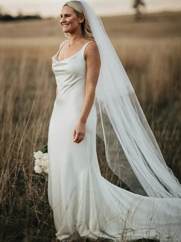 Sheath/Column Woven Satin Straps Sleeveless Court Train Wedding Dresses