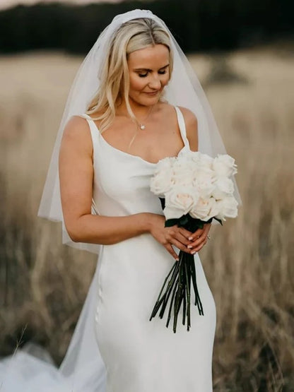 Sheath/Column Woven Satin Straps Sleeveless Court Train Wedding Dresses
