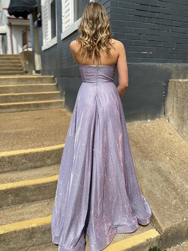 Vestidos de corte A/princesa con volantes, escote en V, sin mangas y hasta el suelo