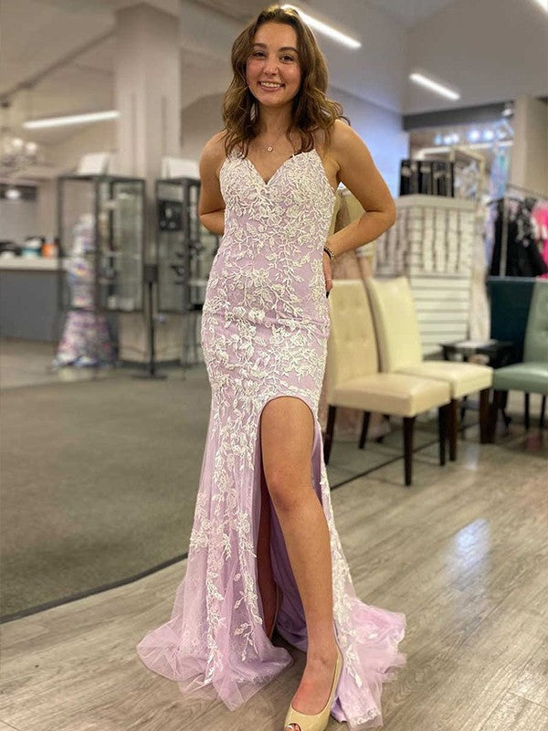 Vestidos de tul con escote en V, sin mangas, con cola larga y apliques de tul