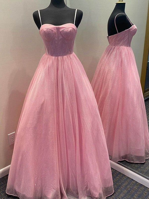 A-Line/Princess Ruffles Spaghetti Straps Sleeveless Floor-Length Dresses