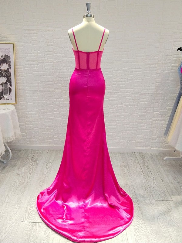 Etui-Linie/Säule Gewebter Satin Geraffte Spaghettiträger Ärmellos Sweep/Pinsel zug Kleider