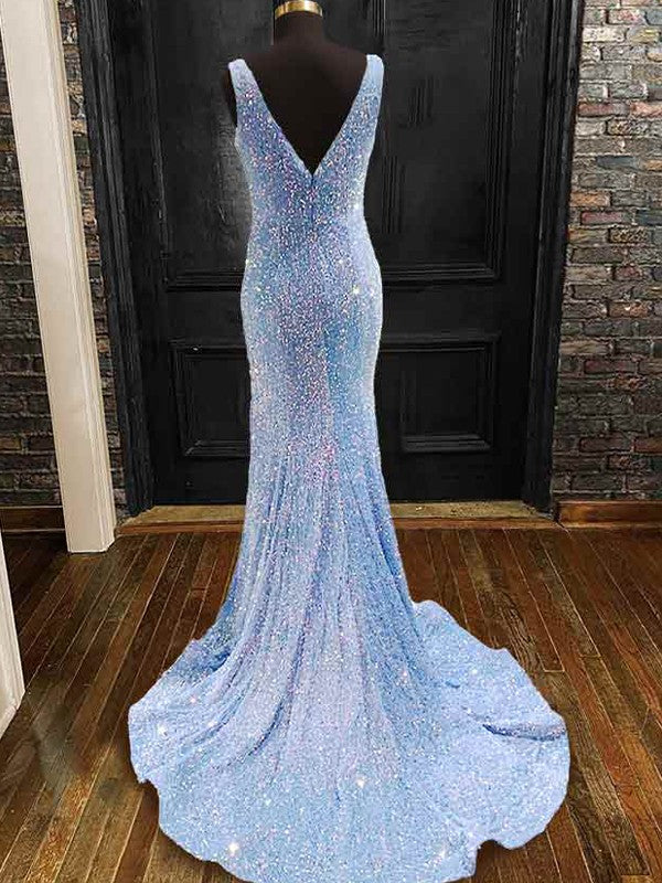 Etui-Linie Samt Pailletten V-Ausschnitt Ärmellos Sweep/Pinsel zug Kleider