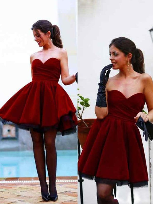 Vestidos cortos/mini de satén con escote corazón, sin mangas y corte princesa/corte A