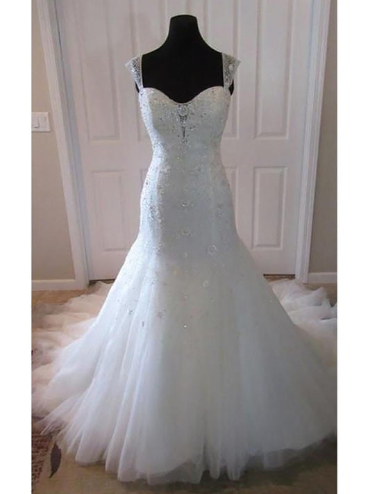 Trumpet/Mermaid Tulle Sleeveless Court Train Straps Wedding Dresses