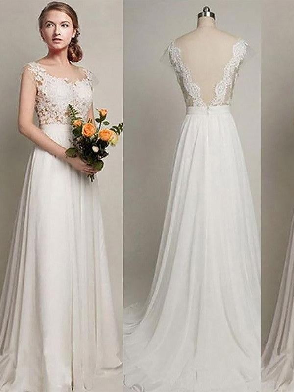 A-Linie/Princess-Linie Chiffon U-Ausschnitt Ärmellos Sweep/Pinsel zug Brautkleider