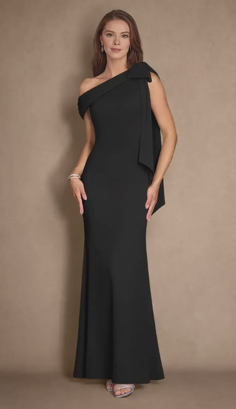 Elegant One-Shoulder Draped Bow Mermaid Maxi Dress Mother of the Bride Dress